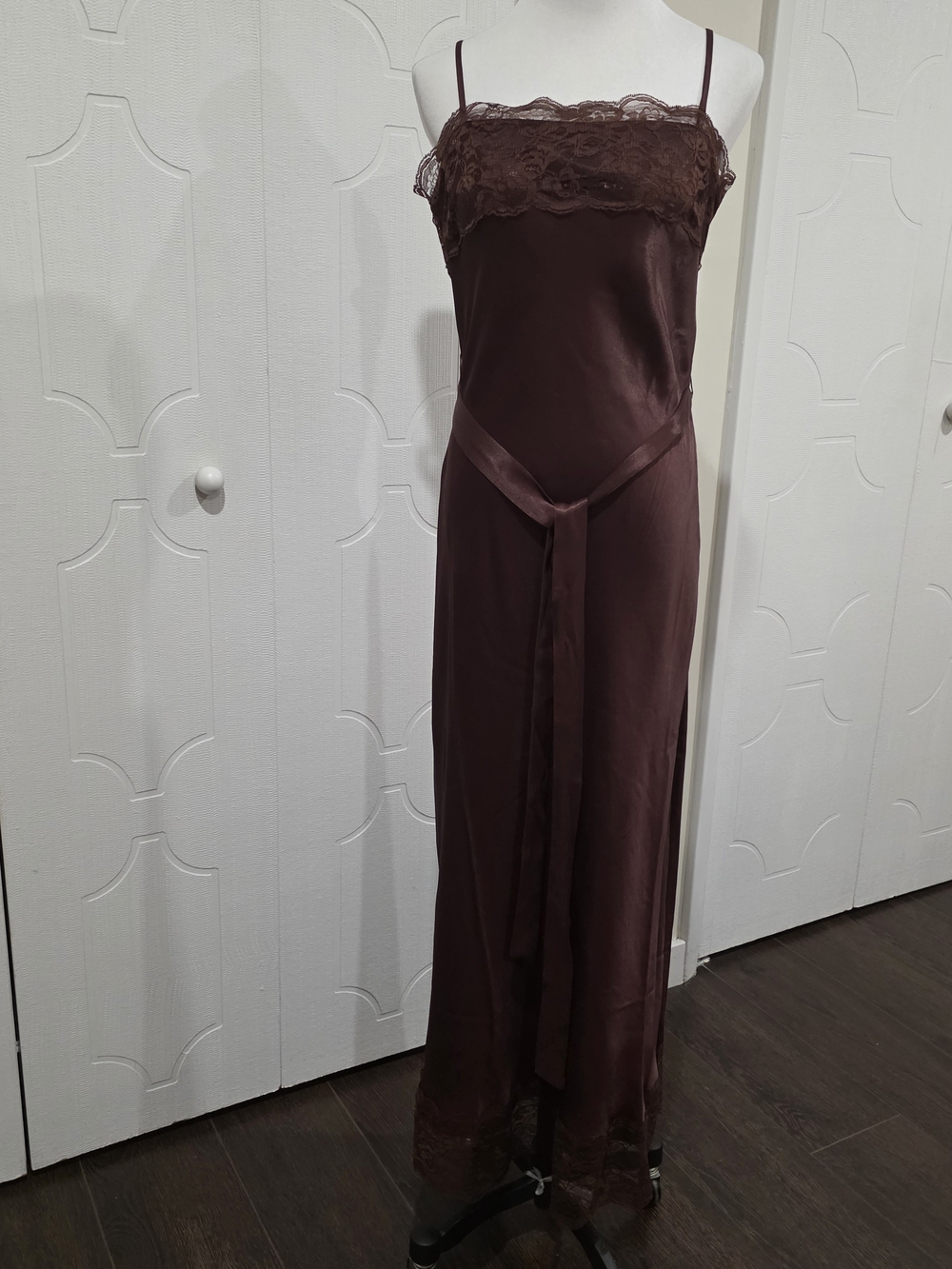 BHLDN Brown Lace-Trim Satin Maxi Dress S $198 Couldn't Find The Stock Photos..